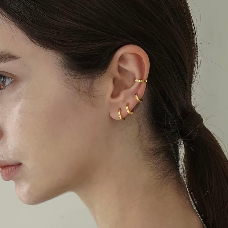 Poxtex Small Gold Huggie Hoop Earrings Set for Women Men Hypoallergenic 14K Plated Stack Cartilage Earrings, Multiple Piercing Lightweight Mini Thin Cute Dainty Trendy Jewelry Set Christmas Gifts for Women - Image 5